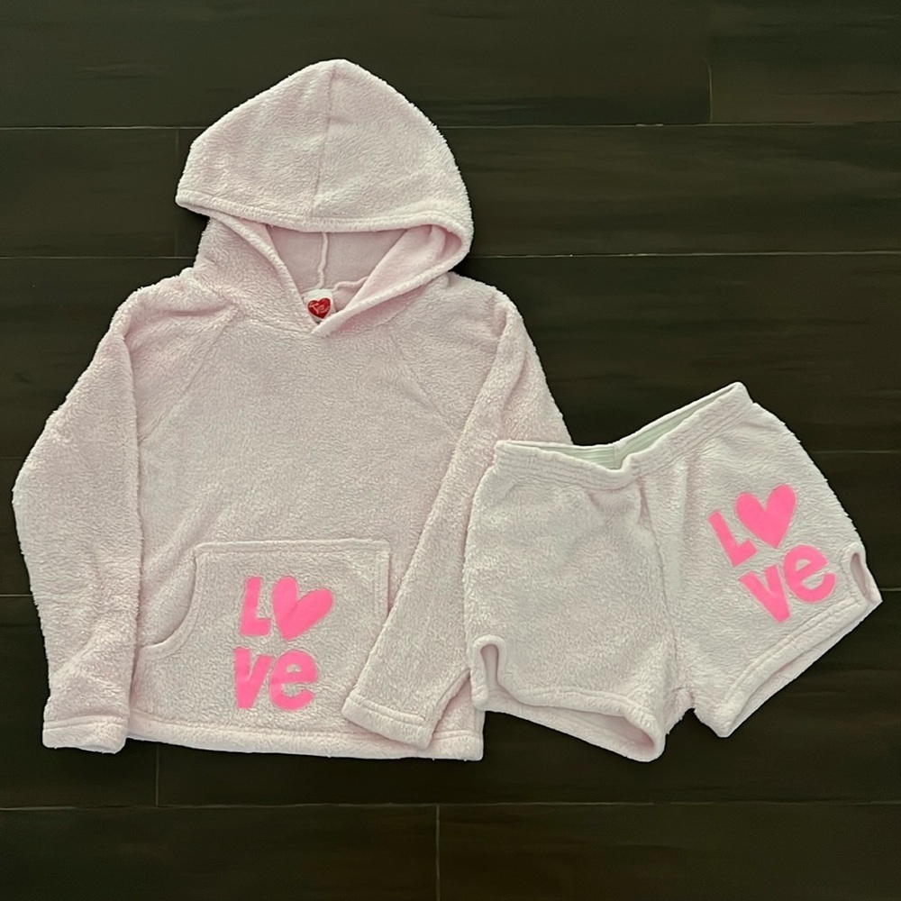 Made with Love and Kisses Fuzzy Hoodie and Shorts Set